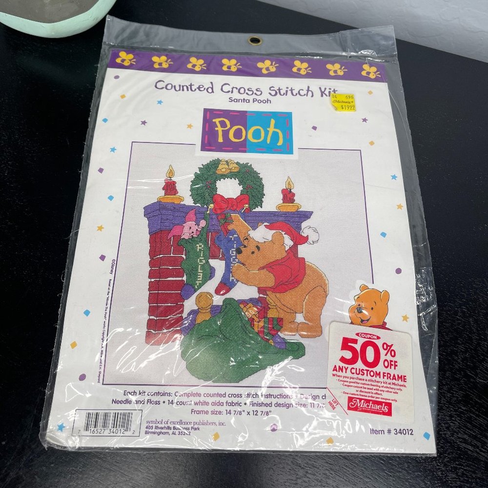 Disney "SANTA POOH" Counted Cross Stitch Kit New